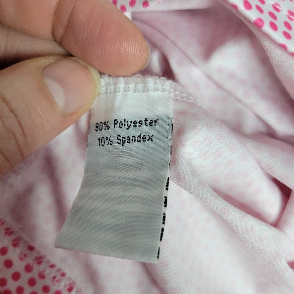 Womans GG Blue Lux Sport Pink Polka Dots Zip neck Golf Shirt Short Sleeve Size L - Picture 7 of 9